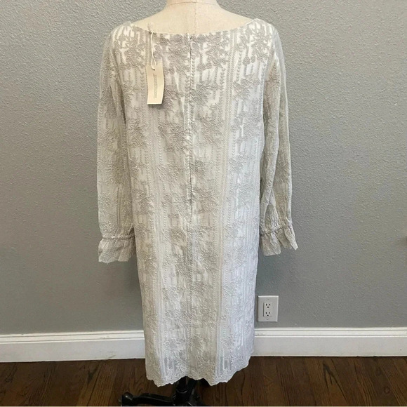 Sundance Women's Silver Sheer Lined Floral embroidered Dress Size PLarge‎ NWT - Picture 3 of 5
